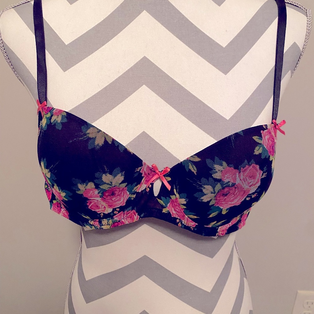 Betsey Johnson Floral Rhinestone Bra